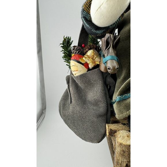 Rustic Santa Figurine on Wooden Chair with Gifts and Tree Decor - Picture 4 of 10